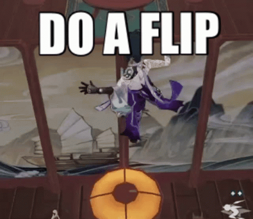 A Man In Purple Pants Is Doing A Flip GIF