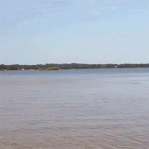 A Man In Shorts Is Running Into The Water GIF