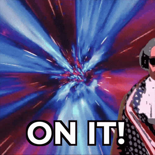 A Man In Sunglasses Stands In Front Of A Purple And Blue Background That Says On It GIF