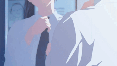 A Man Is Adjusting His Tie In Front Of A Mirror While Another Man Looks On . GIF