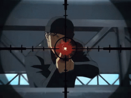 a man is being targeted by a sniper with a crosshair