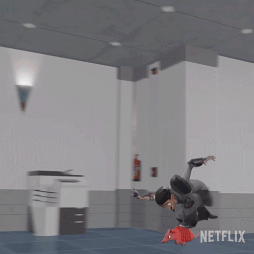 A Man Is Being Thrown By A Red Bear With Netflix Written On The Bottom GIF