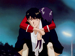 A Man Is Carrying A Girl On His Shoulders In A Cartoon GIF