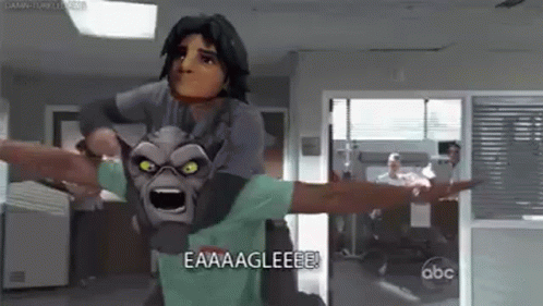 A Man Is Carrying A Monster On His Back In A Hospital Room . GIF
