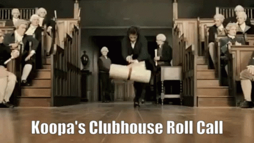A Man Is Carrying A Roll Of Paper In Front Of A Group Of People Sitting On Stairs .. GIF