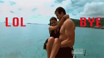 A Man Is Carrying A Woman In His Arms With The Words Lol Bye Behind Them GIF