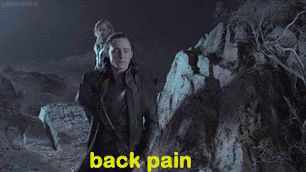 A Man Is Carrying A Woman On His Shoulders And The Words `` Back Pain '' Are Written On The Screen . GIF