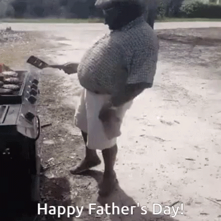 A Man Is Cooking On A Grill With The Words Happy Father 'S Day Written Below Him GIF