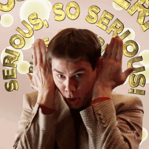 A Man Is Covering His Ears With His Hands And The Words Serious So Serious Are Surrounding Him GIF
