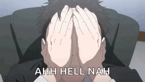A Man Is Covering His Face With His Hands And The Words Ahh Hell Nah Are Behind Him . GIF