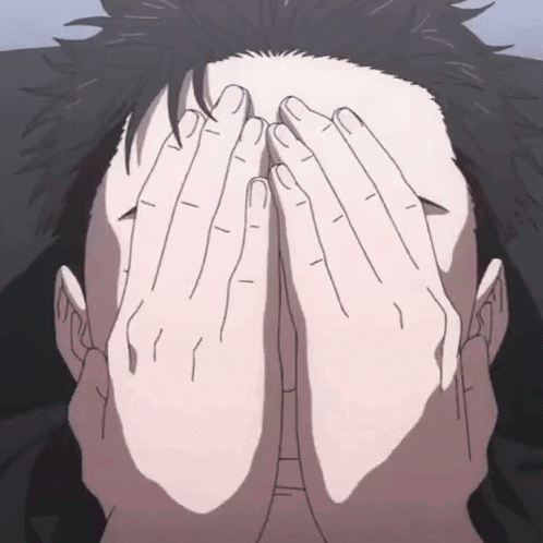 A Man Is Covering His Face With His Hands In A Drawing GIF