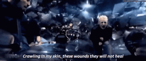 A Man Is Crawling In His Skin While Playing A Guitar And Singing . GIF