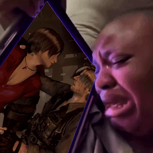 Man Crying Next To Woman In Video Game Scene GIF