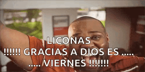 A Man Is Crying With His Arms Outstretched And The Words Gracias A Dios Es Viernes Written Below Him . GIF