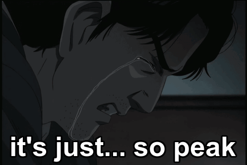 A Man Is Crying With The Words It 'S Just So Peak Behind Him GIF