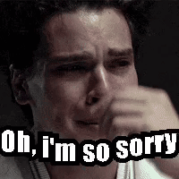 A Man Is Crying With The Words `` Oh , I 'M So Sorry '' Written Over Him . GIF
