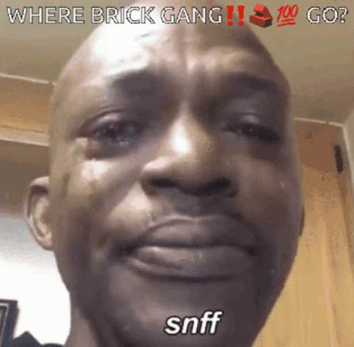 A Man Is Crying With The Words Where Brick Gang Go GIF