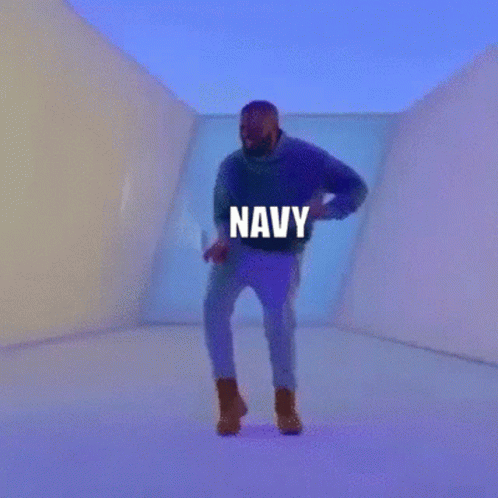 A Man Is Dancing In A Room With The Word Navy Written On It GIF