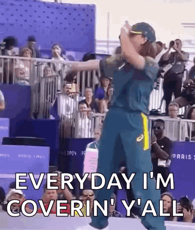 A Man Is Dancing In Front Of A Crowd And Says `` Everyday I 'M Coverin ' Y 'All '' GIF