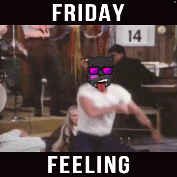 A Man Is Dancing In Front Of A Sign That Reads Friday Feeling GIF