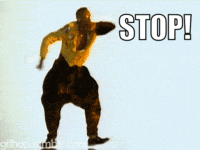 A Man Is Dancing In Front Of A Sign That Says Coffee Time ! GIF
