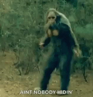 A Man Is Dancing In The Woods With The Words `` Ain 'T Nobody Hiding '' Written On The Bottom Of The Image GIF