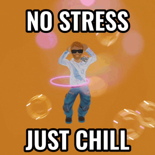 A Man Is Dancing With A Hula Hoop And The Words " No Stress Just Chill " GIF