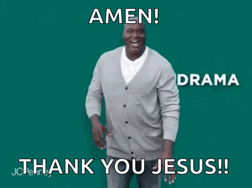 A Man Is Dancing With The Words Amen And Thank You Jesus On The Bottom GIF