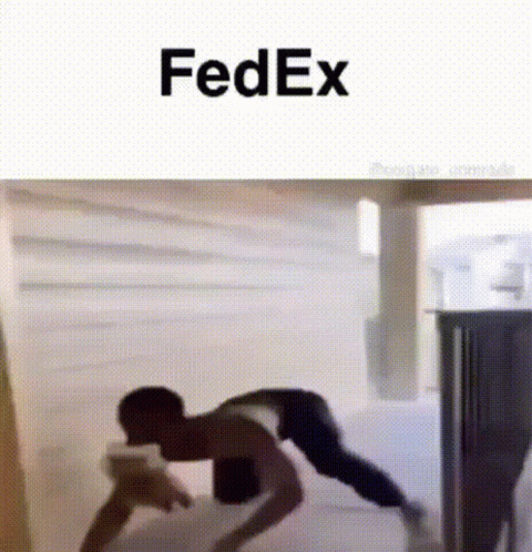 A Man Is Doing A Handstand With The Word Fedex Above Him GIF