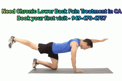 A Man Is Doing Exercises On A Mat With The Words Need Chronic Lower Back Pain Treatment In Ca Book Your First Visit GIF