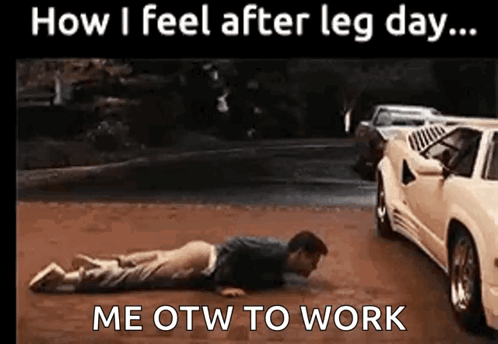 A Man Is Doing Push Ups On The Ground Next To A White Car . GIF