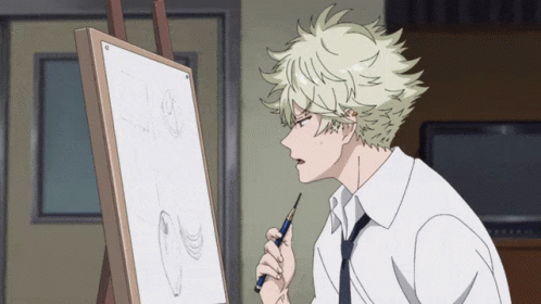 A Man Is Drawing On A White Board With A Pencil GIF