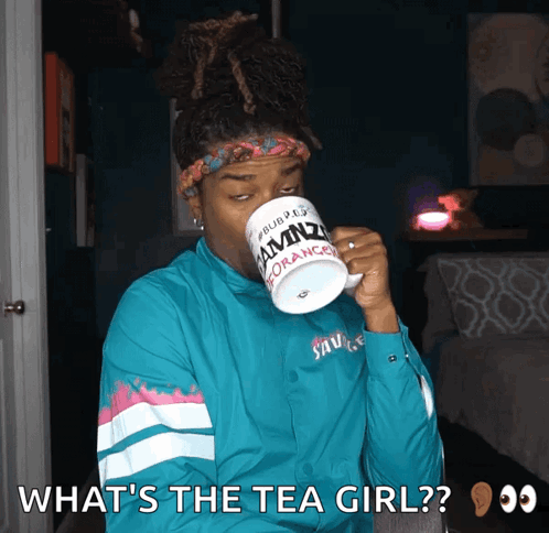 A Man Is Drinking From A Mug That Says Amnz GIF