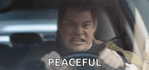 A Man Is Driving A Car And Making A Funny Face And Saying Peaceful . GIF