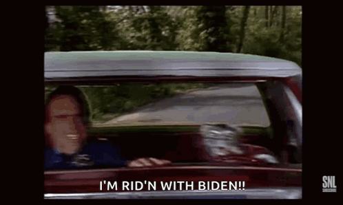 A Man Is Driving A Car And Says I 'M Rid 'N With Biden ! GIF