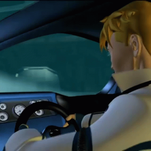 A Man Is Driving A Car With A Blue Dashboard GIF