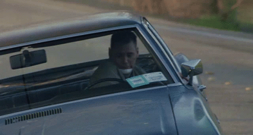 A Man Is Driving A Car With A License Plate That Says 40 On It GIF