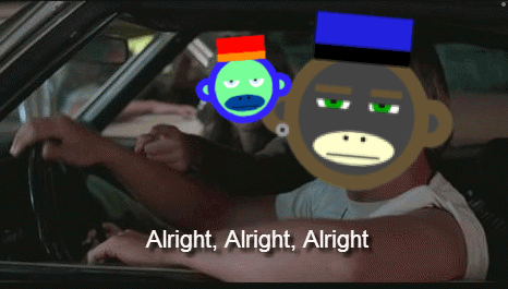 A Man Is Driving A Car With A Monkey On His Head And The Words Alright Alright Alright GIF
