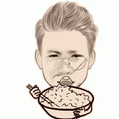 A Man Is Eating A Bowl Of Rice With A Spoon And Fork . GIF