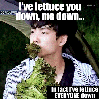 A Man Is Eating Lettuce With A Caption That Says `` In Fact I 'Ve Lettuce Everyone Down '' . GIF
