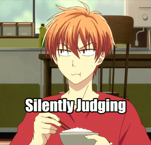 A Man Is Eating Rice With Chopsticks And The Caption Silently Judging Is Above Him GIF