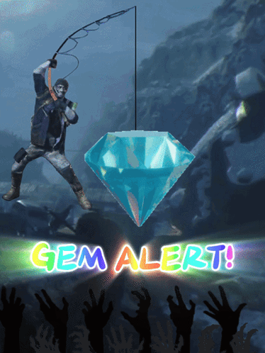 A Man Is Fishing With A Diamond In The Background And The Words Gem Alert Are Visible GIF
