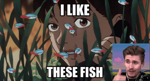 A Man Is Giving A Thumbs Up In Front Of A Cartoon Of A Woman And Fish With The Caption I Like These Fish GIF