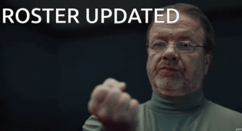 A Man Is Giving A Thumbs Up In Front Of A Screen That Says Roster Updated GIF