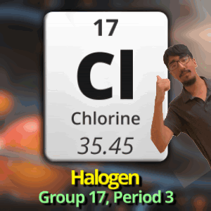 A Man Is Giving A Thumbs Up In Front Of A Sign For Chlorine GIF