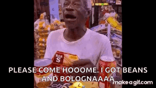 A Man Is Holding A Bag Of Beans And A Can Of Soda . GIF