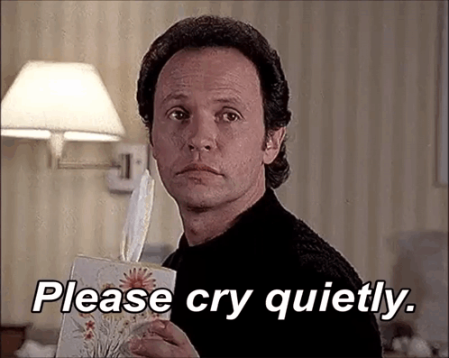 A Man Is Holding A Box Of Tissues In His Hand And Says `` Please Cry Quietly '' . GIF