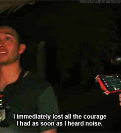 A Man Is Holding A Flashlight In Front Of A Tree And Says I Immediately Lost All The Courage GIF