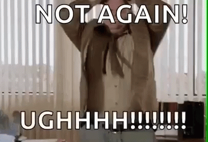 A Man Is Holding A Gun In Front Of A Window With The Words `` Not Again ! '' GIF