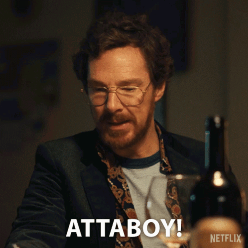 A Man Is Holding A Knife And Says Attaboy On The Screen GIF